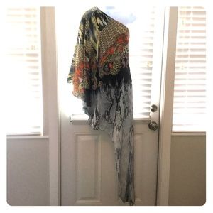 Moikana silk one shoulder sweep cocktail dress